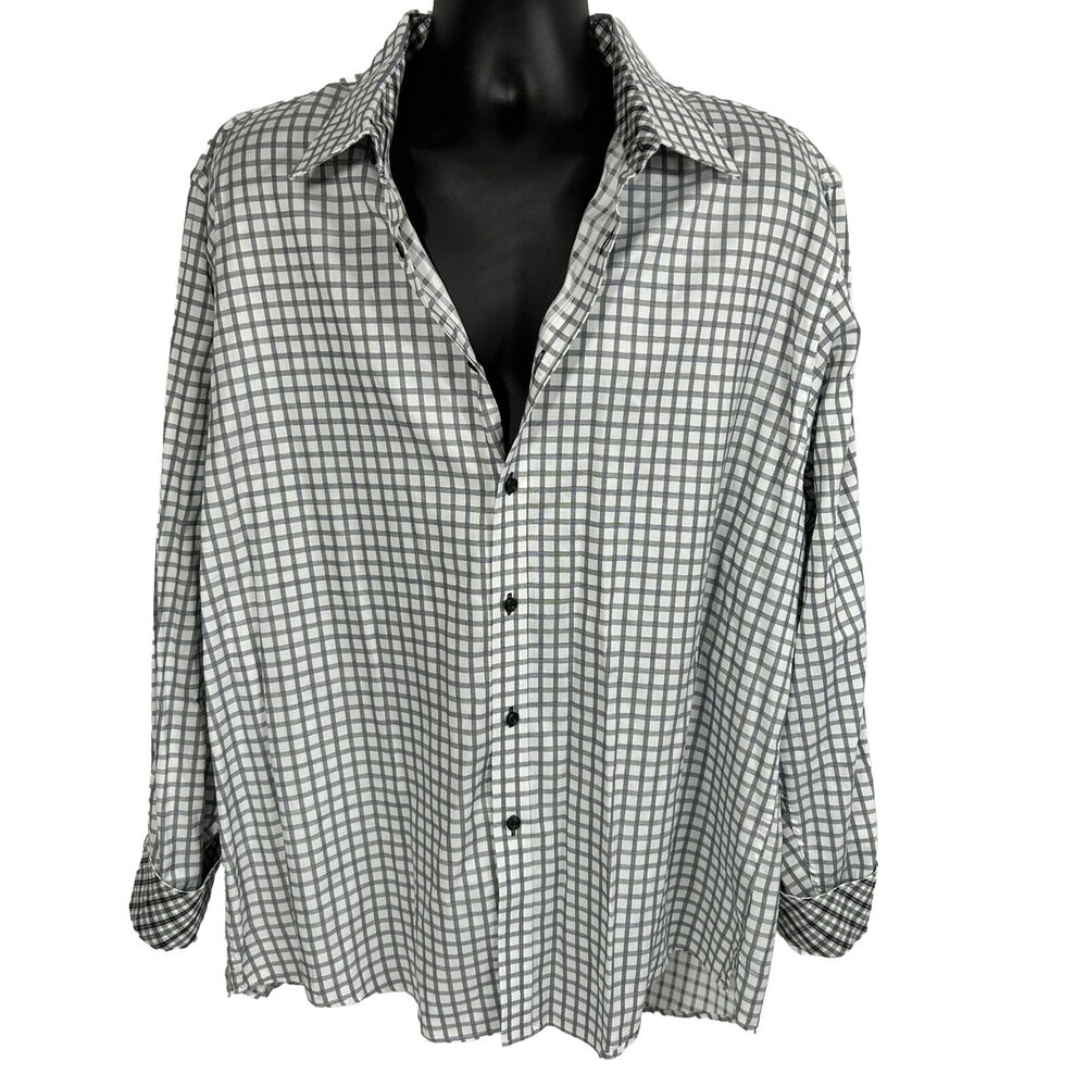 JHB Jhane Barnes Slim Fit Button Down Shirt XXL Gray White Check Long Sleeve